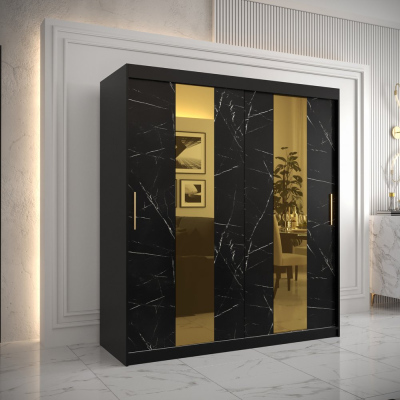 Designová šatní skříň se zlatým zrcadlem MADLA 4 - šířka 180 cm, černá