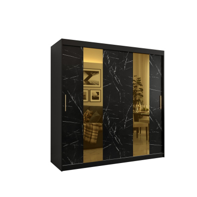 Designová šatní skříň se zlatým zrcadlem MADLA 4 - šířka 200 cm, černá