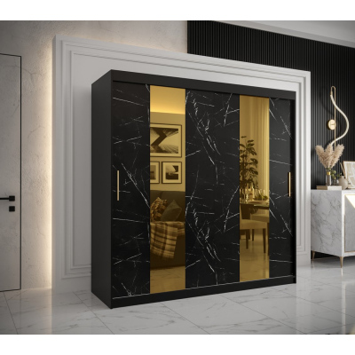Designová šatní skříň se zlatým zrcadlem MADLA 4 - šířka 200 cm, černá