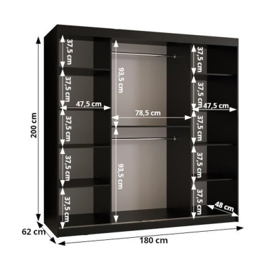 Prostorná šatní skříň s posuvnými dveřmi MARIEM 1 - šířka 180 cm, černá