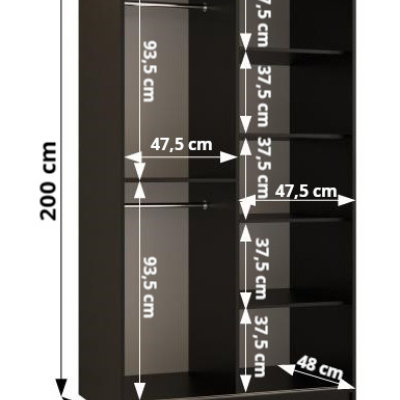 Praktická šatní skříň RADOLA 1 - šířka 100 cm, bílá / černá