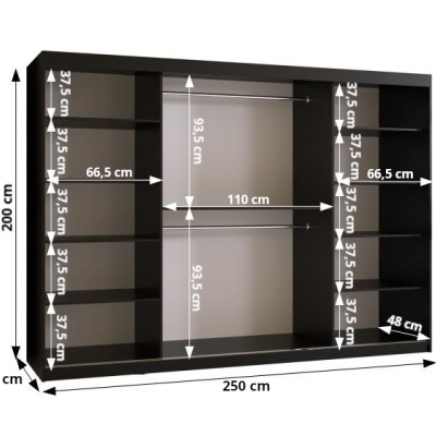 Praktická šatní skříň RADOLA 1 - šířka 250 cm, černá