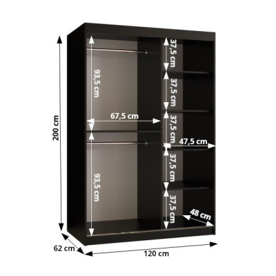 Praktická šatní skříň RADOLA 3 - šířka 120 cm, černá