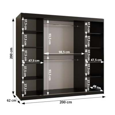 Šatní skříň RAISA 1 - šířka 200 cm, černá