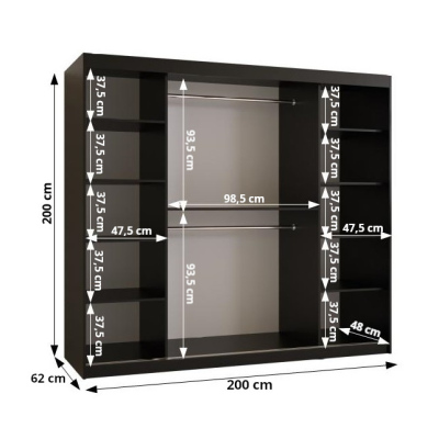 Šatní skříň RAISA 1 - šířka 200 cm, černá