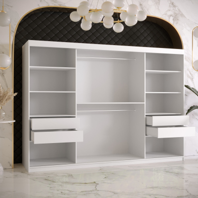 Šatní skříň RAISA 1 - šířka 250 cm, bílá / černá