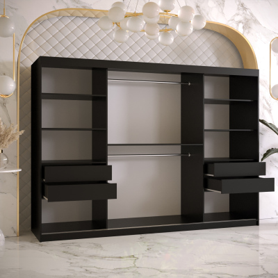 Prostorná skříň s posuvnými dveřmi SAVENA 1 - šířka 250 cm, černá