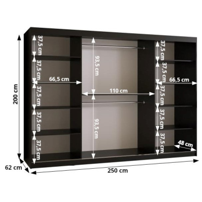 Prostorná skříň s posuvnými dveřmi SAVENA 1 - šířka 250 cm, černá