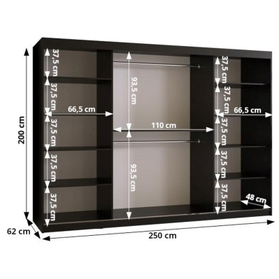 Prostorná skříň s posuvnými dveřmi SAVENA 2 - šířka 250 cm, černá