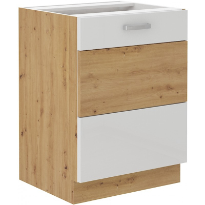 Dolní jednodveřová skříňka ADARA - šířka 60 cm, bílá / dub artisan