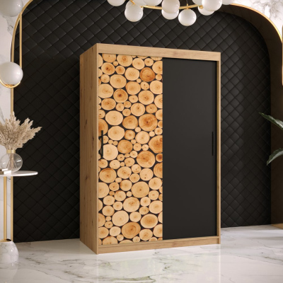 Šatní skříň s posuvnými dveřmi SUZAN 1 - šířka 120 cm, dub artisan / černá