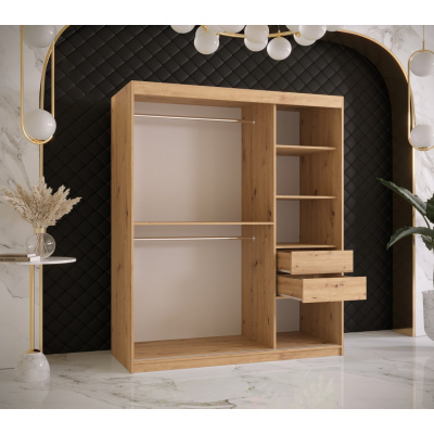 Šatní skříň s posuvnými dveřmi SUZAN 1 - šířka 150 cm, dub artisan / černá