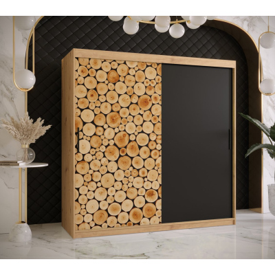 Šatní skříň s posuvnými dveřmi SUZAN 1 - šířka 180 cm, dub artisan / černá