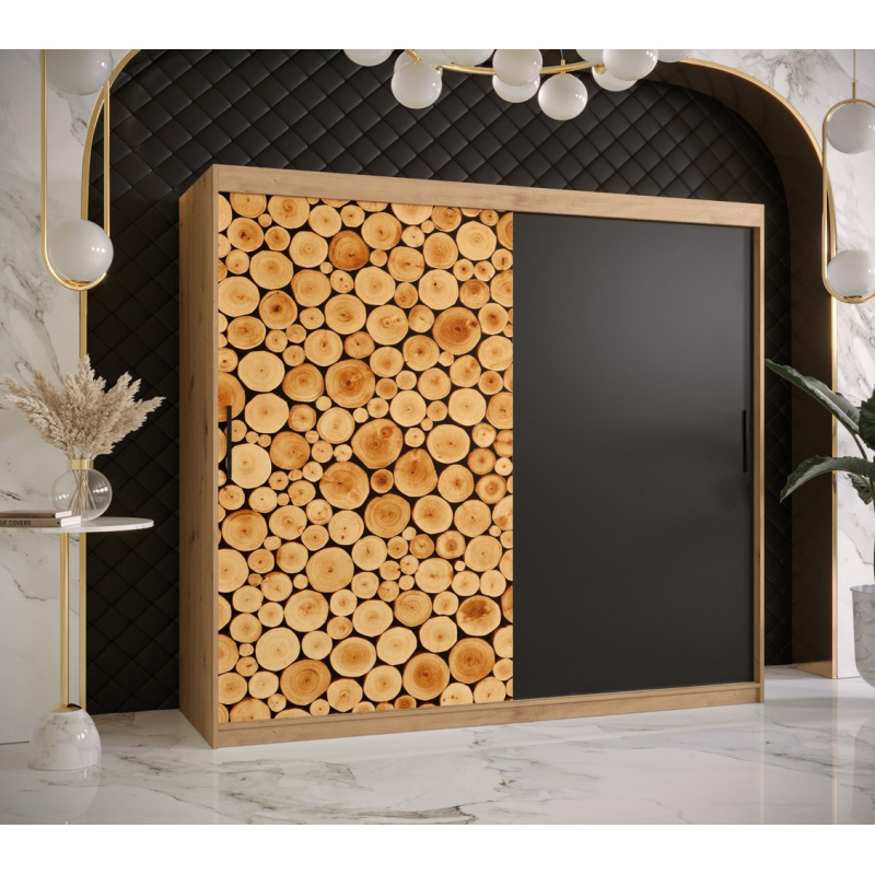 Šatní skříň s posuvnými dveřmi SUZAN 1 - šířka 200 cm, dub artisan / černá