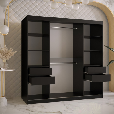 Šatní skříň s posuvnými dveřmi SUZAN 3 - šířka 180 cm, černá