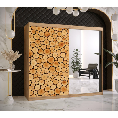 Šatní skříň s posuvnými dveřmi SUZAN 3 - šířka 200 cm, dub artisan