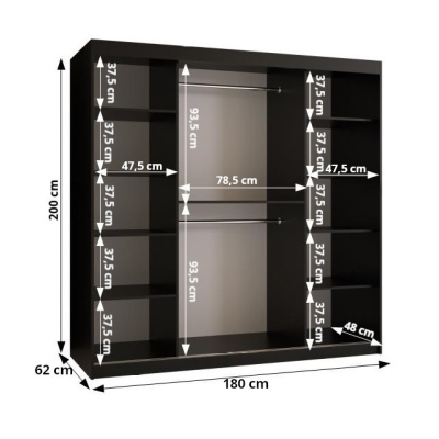 Prostorná šatní skříň MAILIN 1 - šířka 180 cm, černá
