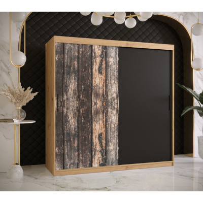 Prostorná šatní skříň MAILIN 1 - šířka 180 cm, dub artisan / černá