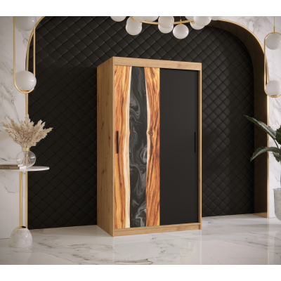 Šatní skříň s posuvnými dveřmi STACY 1 - šířka 100 cm, dub artisan / černá