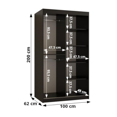 Šatní skříň s posuvnými dveřmi STACY 1 - šířka 100 cm, bílá / černá