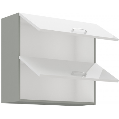 Horní výklopná skříňka ULLERIKE - šířka 80 cm, bílá / šedá
