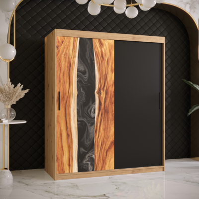 Šatní skříň s posuvnými dveřmi STACY 1 - šířka 150 cm, dub artisan / černá