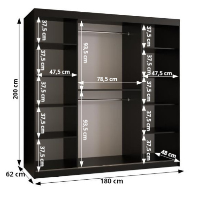 Šatní skříň s posuvnými dveřmi STACY 1 - šířka 180 cm, bílá / černá