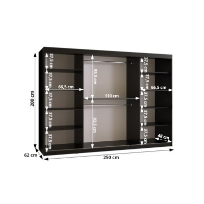 Šatní skříň s posuvnými dveřmi STACY 1 - šířka 250 cm, bílá / černá