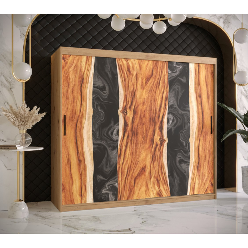Šatní skříň s posuvnými dveřmi STACY 2 - šířka 200 cm, dub artisan