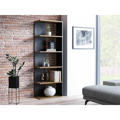 Policový regál ELVIR - dub wotan / černý