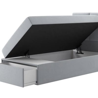 Jednolůžková boxspringová postel 90x200 LUGAU - tmavá šedá, levé provedení + topper ZDARMA