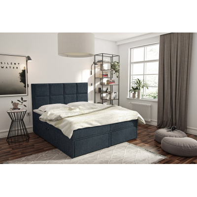 Manželská boxspringová postel 200x200 LUGAU - modrá + topper ZDARMA