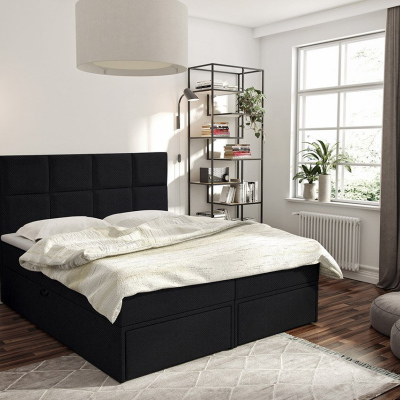 Manželská boxspringová postel 200x200 LUGAU - černá + topper ZDARMA