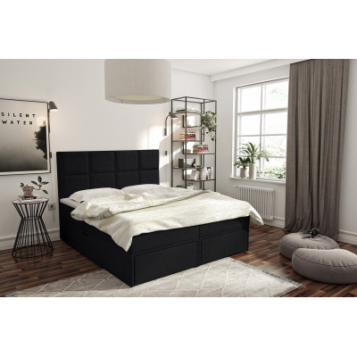 Manželská boxspringová postel 200x200 LUGAU - černá + topper ZDARMA