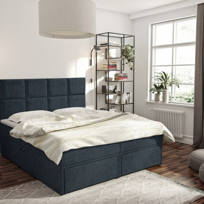 Manželská boxspringová postel 160x200 LUGAU - modrá + topper ZDARMA