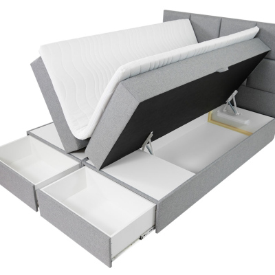 Manželská boxspringová postel 200x200 LUGAU - šedá + topper ZDARMA