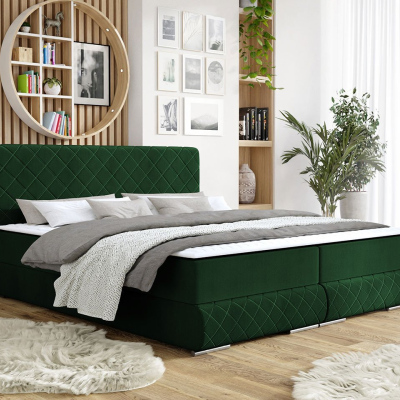Manželská kontinentální postel 160x200 VELEN - zelená + topper ZDARMA