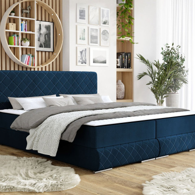 Manželská kontinentální postel 160x200 VELEN - modrá + topper ZDARMA