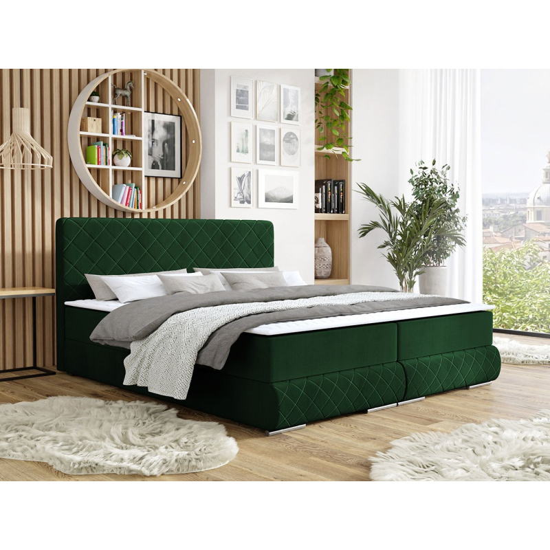 Manželská kontinentální postel 140x200 VELEN - zelená + topper ZDARMA