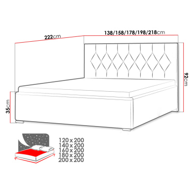 Čalouněná dvojlůžková postel 200x200 SENCE 3 - červená
