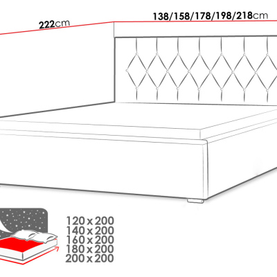 Čalouněná dvojlůžková postel 200x200 SENCE 3 - šedá