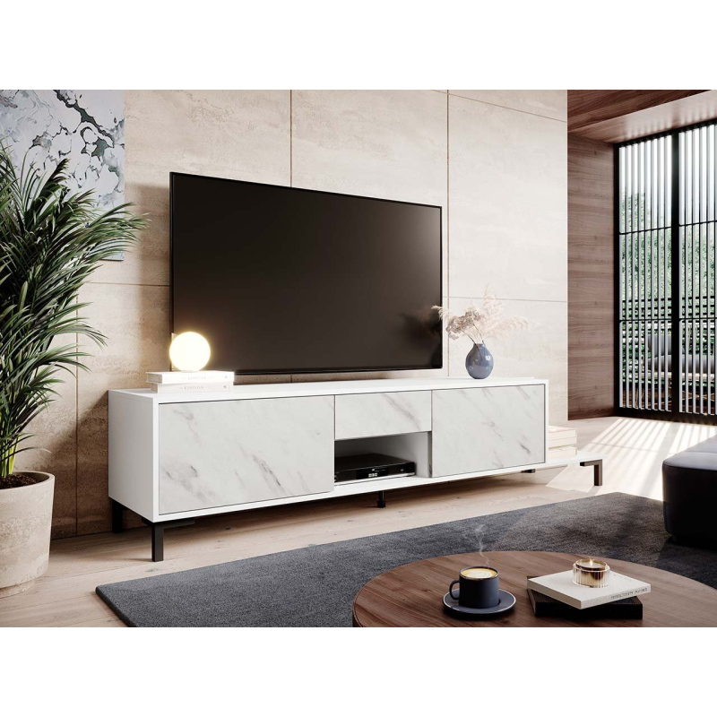 Televizní stolek STOCK - mramor / bílý