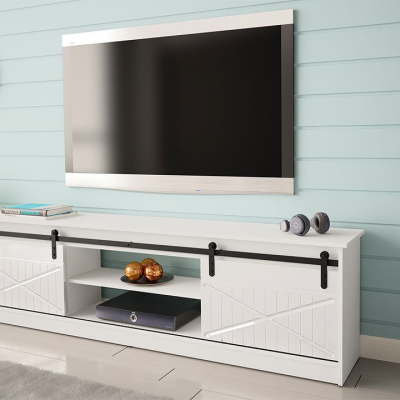 Televizní stolek MITSUKO - bílý / lesklý bílý