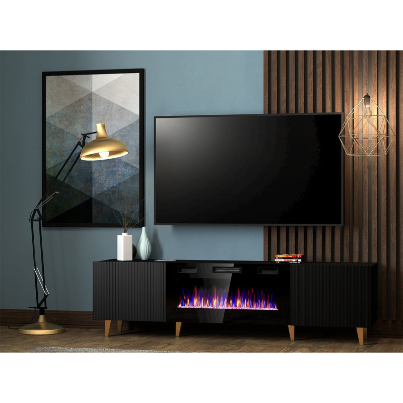 Televizní stolek s elektrickým krbem CRATO - černý / zlatý