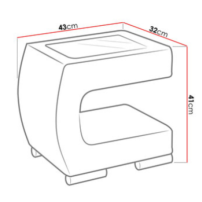 Noční stolek NELIA - béžová ekokůže + černé sklo, pravé provedení