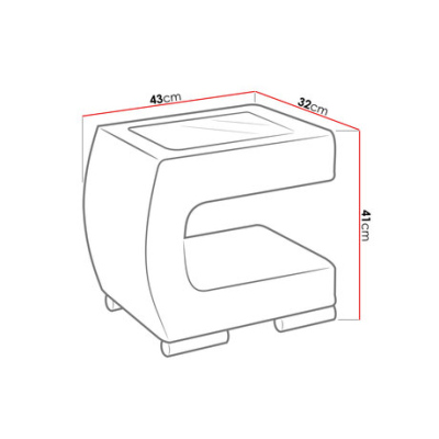 Noční stolek NELIA - béžová ekokůže + černé sklo, pravé provedení