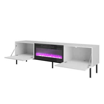 TV stolek s elektrickým krbem TOKA - lesklý bílý / černý