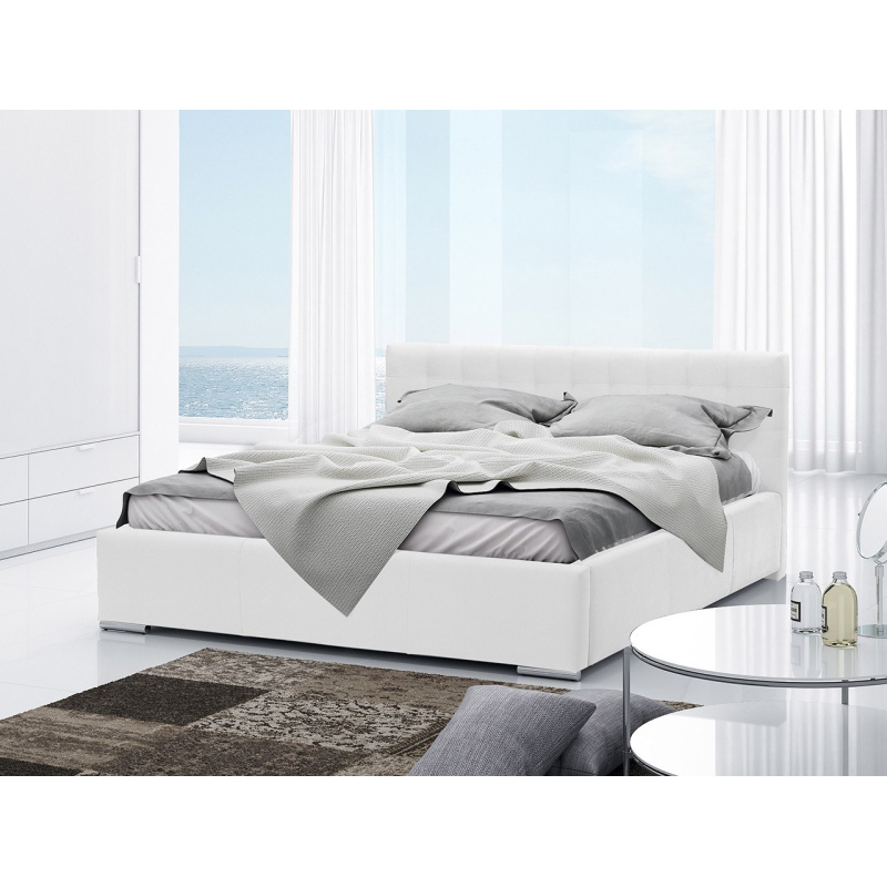 Manželská čalouněná postel 160x200 ZARITA - bílá ekokůže