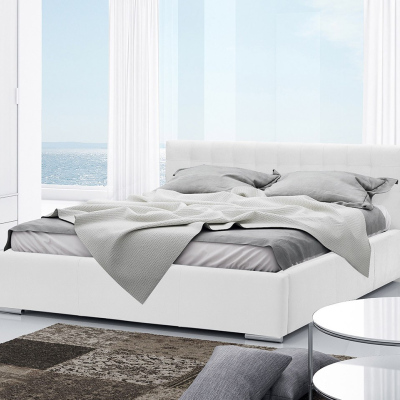 Manželská čalouněná postel 140x200 ZARITA - bílá ekokůže