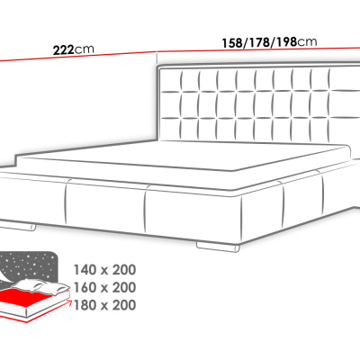 Manželská čalouněná postel 140x200 ZARITA - bílá ekokůže